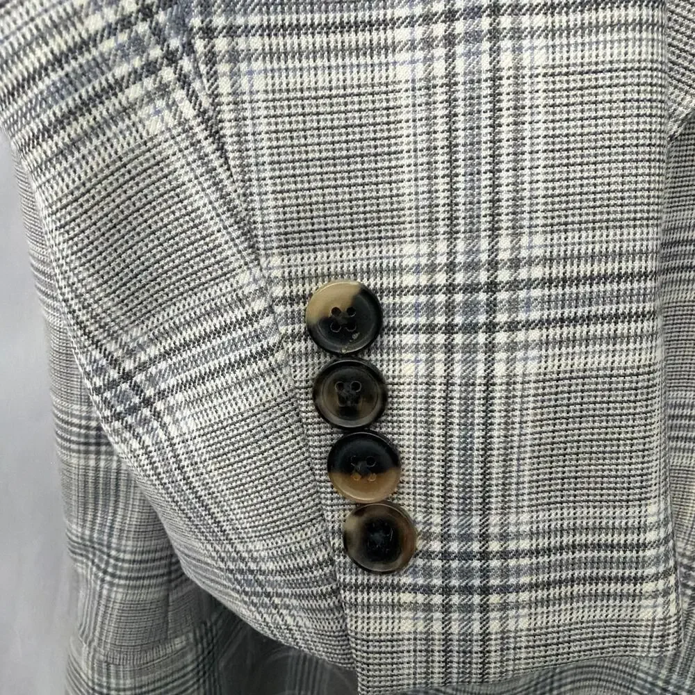 Hugo Boss Mens Blazer 42L Wool Gray Plaid Jacket Italy